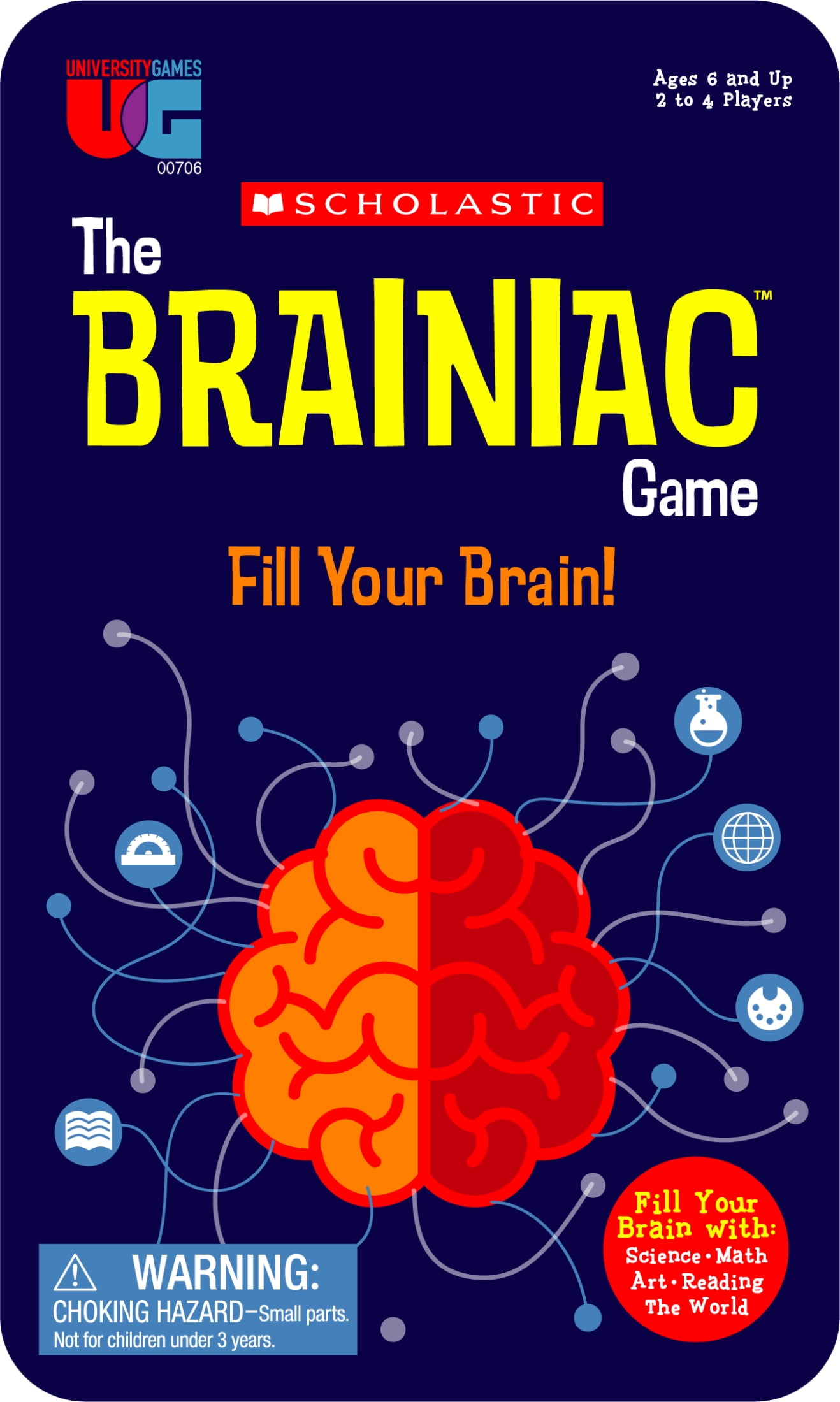 University Games | Scholastic Brainiac Travel Card Game in a Portable Tin , Perfect on the go Fun for Kids Ages 6 and Up, 2 to 4 Players