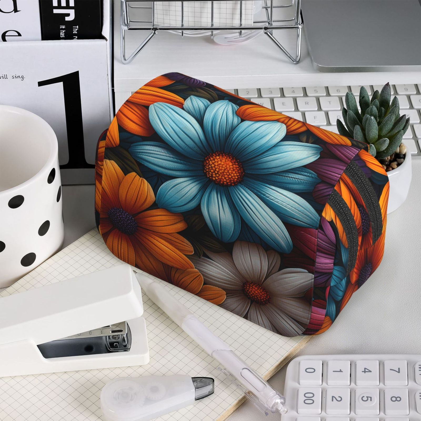 Rateoe Colorful Blooming Flowers Pattern Double Clamshell Pen Case, Storage Organizer with Two Zipper Compartments– Holds Up to 50 Pencils & Pens