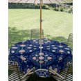 thumbnail image 2 of Outdoor Tablecloth with Umbrella Hole Zipper Navy Blue Boho Floral Round Tablecloth 60" Waterproof Outside Table Cloth Ethnic Tribe Farmhouse Artwork Patio Table Cover Tablecloths for Picnic Party, 2 of 8