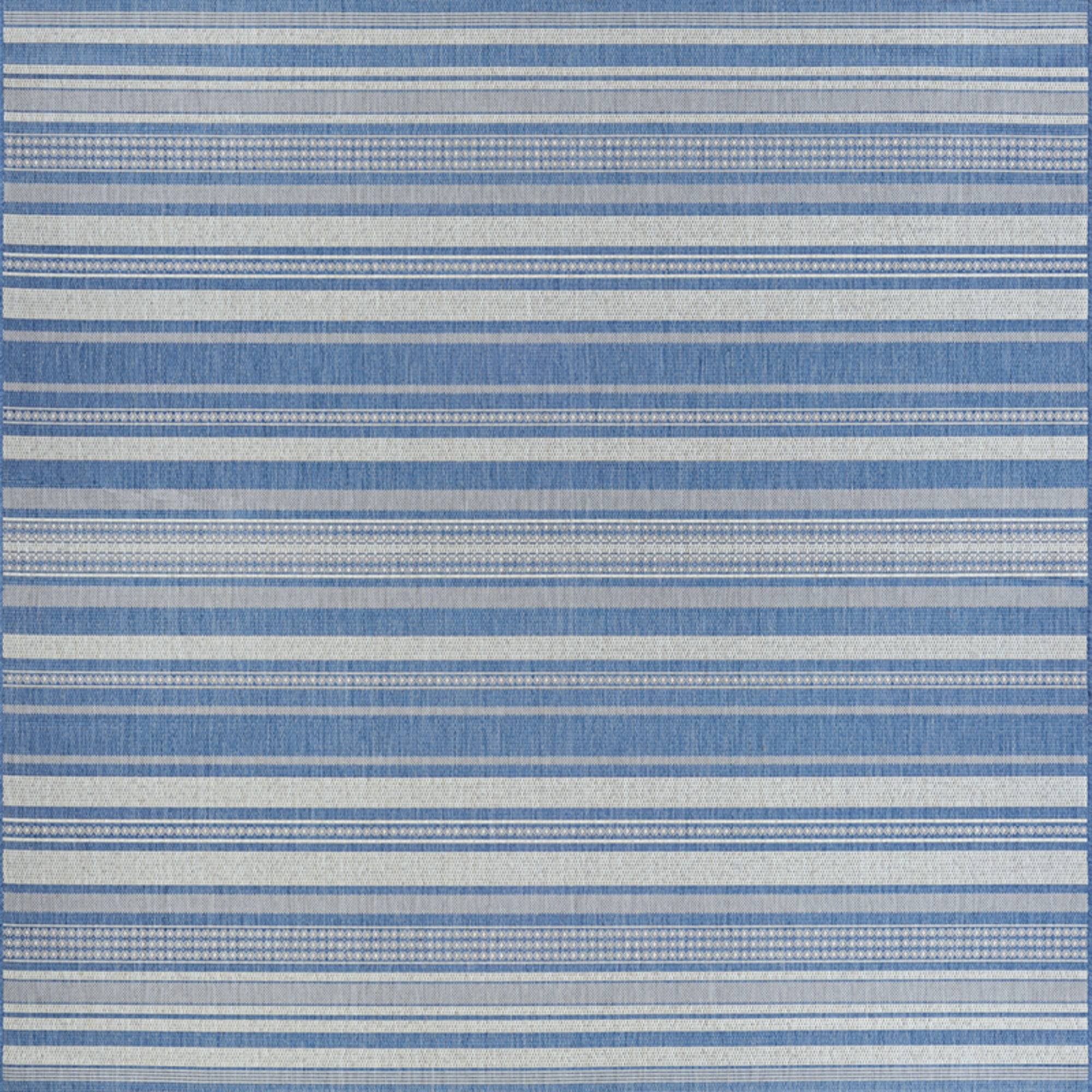 Couristan 8.5' x 8.5' Striped Indoor Outdoor Square Area Throw Rug - Blue and White