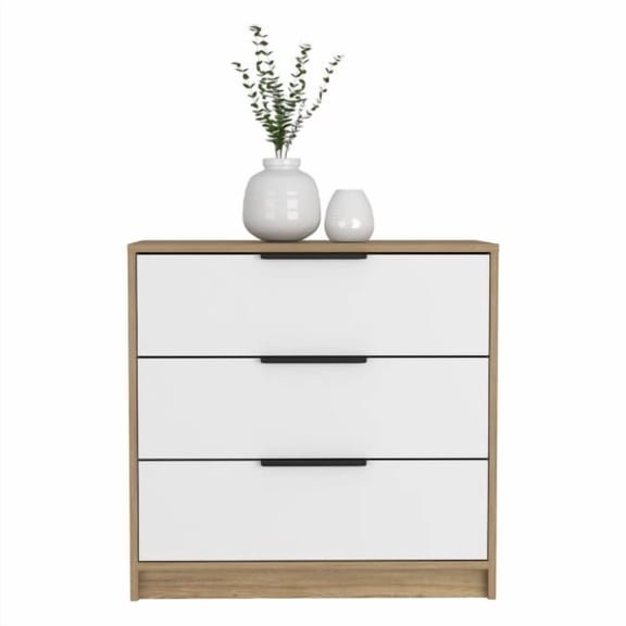 Knubmt Storage Cabinet with Handle, 3 Drawers Dresser for Home, Living Room, White Light Brown