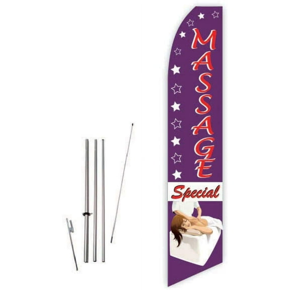Massage Special Violet Super Novo Feather Flag - Complete with 15ft Pole Set and Ground Spike