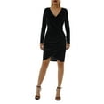 thumbnail image 6 of Komoo Women Mini Dress Long Sleeve V Neck Hide Tummy Velvet Bodycon Dress Cocktail Party Night Out Dresses Club Dress, 6 of 10
