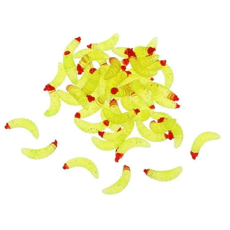 50pcs 2.4cm Fishing Lure Maggot Grub Soft Lure Baits False Worms Yellow