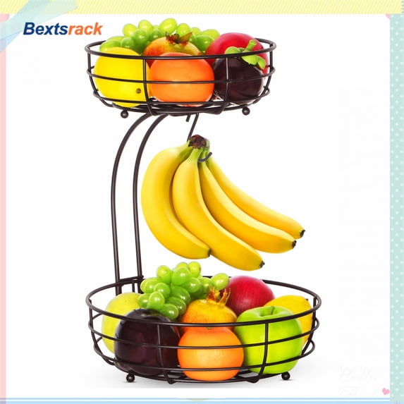 Bextsrack 2 Tier Fruit Basket with Banana Holders for Countertop in home,Bronze