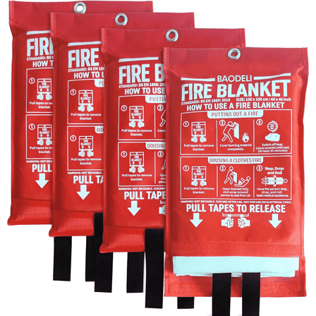 BAODELI Fire Blanket for Home and Kitchen, 40" x 40", 4 Pack, Emergency Fire Blanket,Fiberglass Fireproof Kitchen,100% Fiberglass