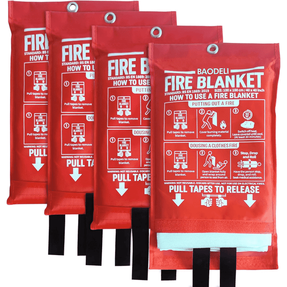 BAODELI Fire Blanket for Home and Kitchen, 40" x 40", 4 Pack, Emergency Fire Blanket,Fiberglass Fireproof Kitchen,100% Fiberglass