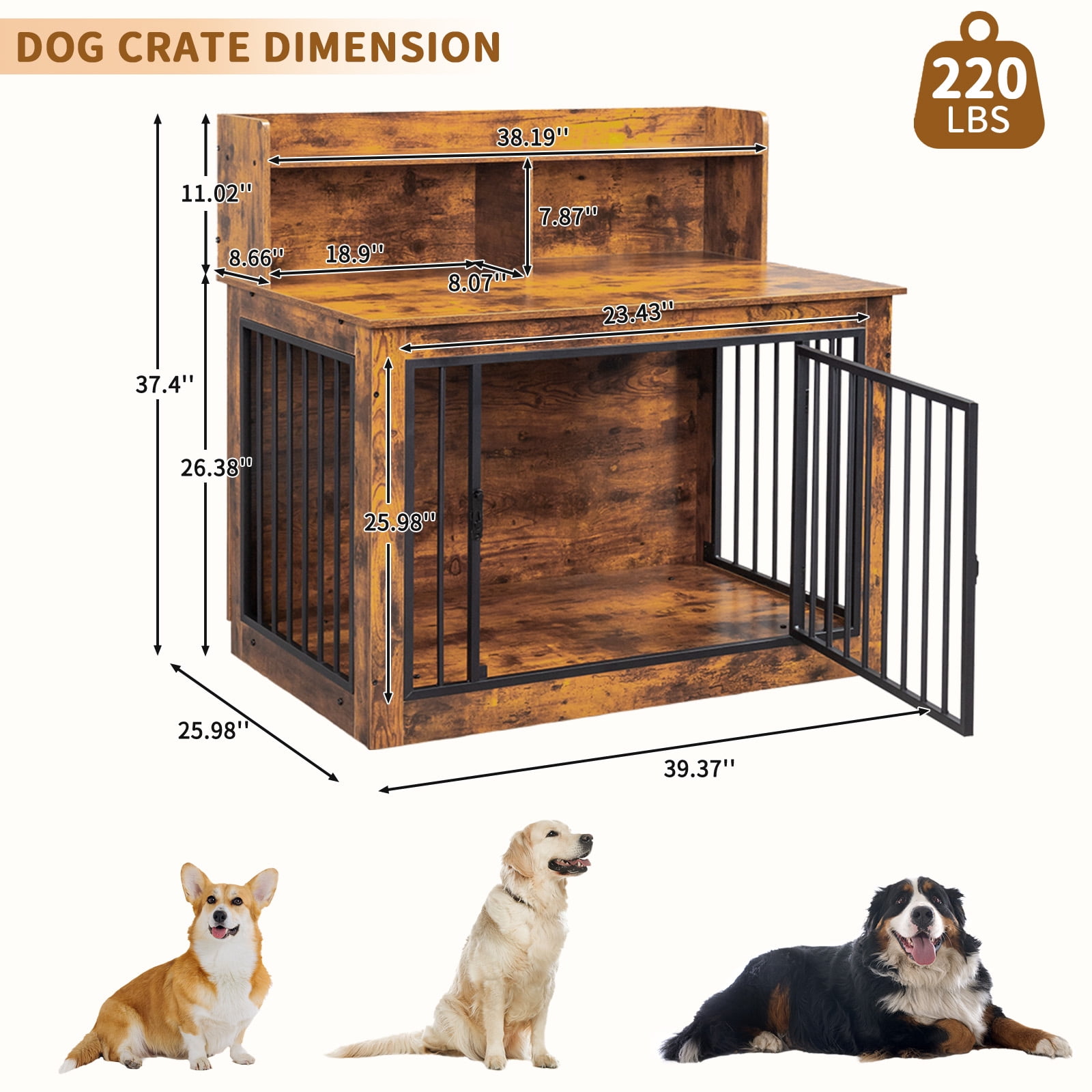 Zimtown 41in Dog Crate Furniture - Wooden Pet Crate End Table with Storage Shelf, Heavy Duty Indoor Pet Cage, Rustic Brown