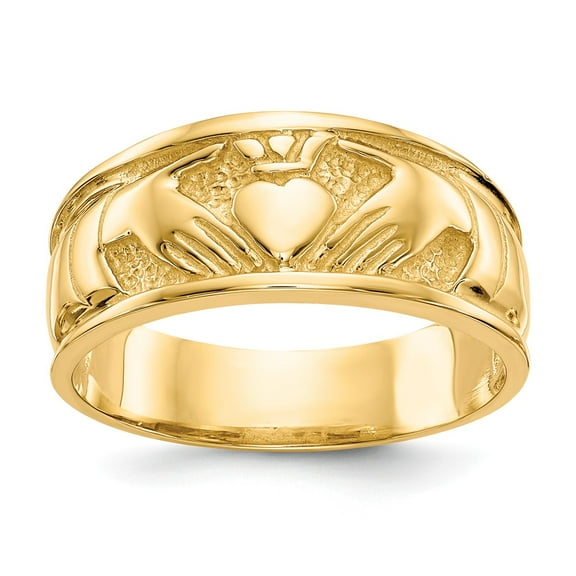 14K Yellow Gold Ring Band Themed Polished Claddagh