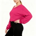 thumbnail image 7 of CheerKidz Women Fashion Asymmetrical Off Shoulder Long Sleeve Oversized Sweatshirt Cropped Casual Top Comfortable Loose Fit Trendy Streetwear Soft Breathable Everyday Wear(Hot Pink,L), 7 of 7