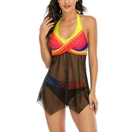 

Finelylove Swimsuit Women Two Piece Lace Sport Bra Style High Cut Red XXXL