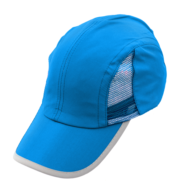 Gorra sport con malla y bies reflejante, ajustable. Unisex.