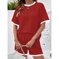 thumbnail image 5 of Women 2 Piece Shorts Set Casual Summer Outfits Ribbed Loose Short Sleeve Matching Lounge Sets Red XXL, 5 of 8