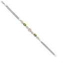 thumbnail image 3 of Gem Stone King 925 Silver and 10K Yellow Gold Peach Morganite and Green Peridot and White Lab Grown Diamond Bracelet for Women (1.71 Cttw, Gemstone October Birthstone, Oval, Wheat Chain, 6.5 inches), 3 of 5