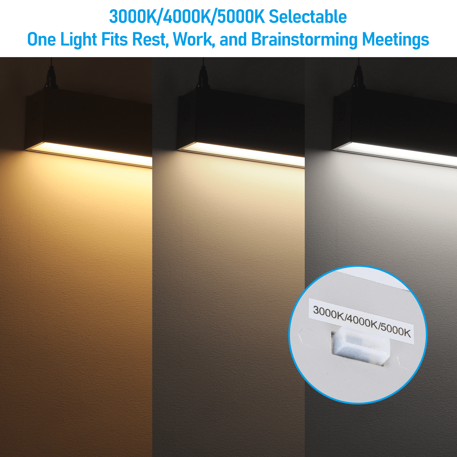 4 Pack 4FT Linkable LED Linear Light, 3CCT Dimmable Suspension Office Lighting Fixture, 40W, Matte Silver Aluminum Housing, ETL Listed