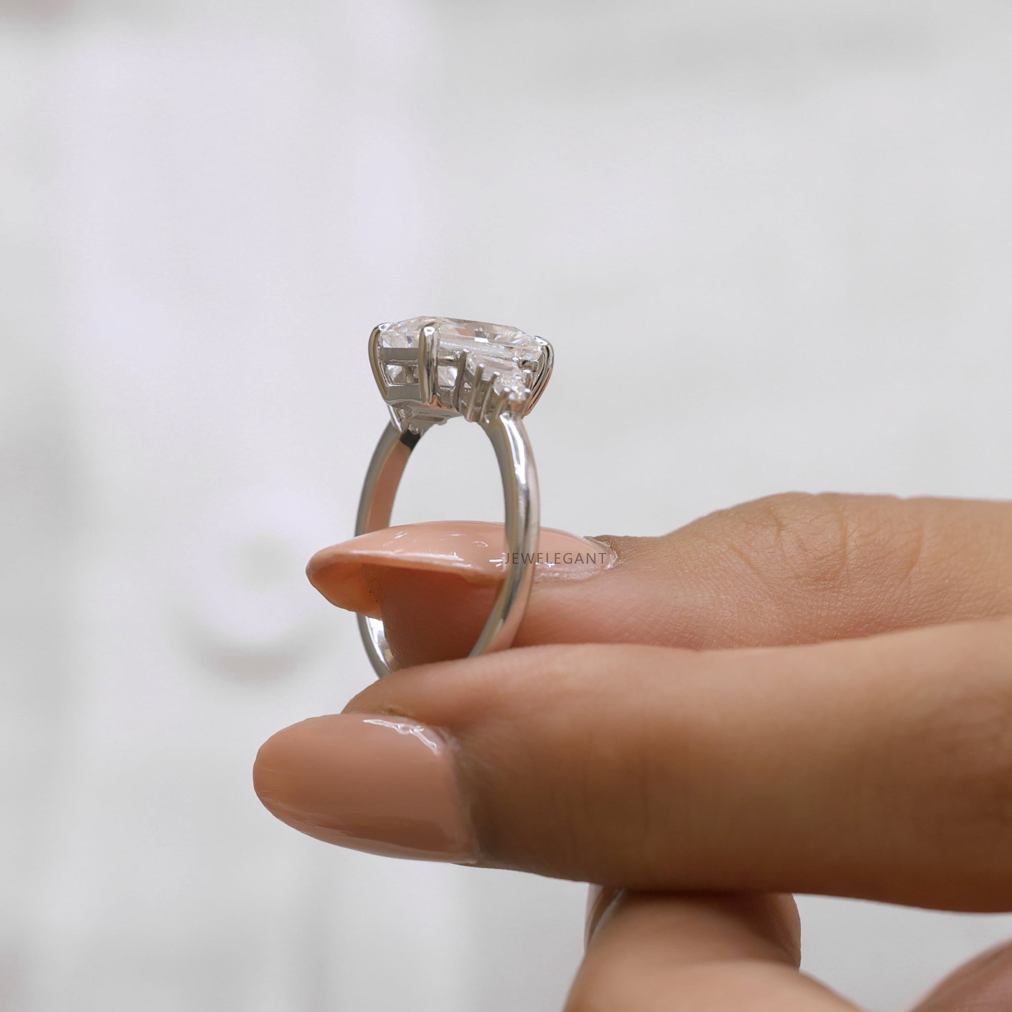 JEWELEGANT 2.5 Carat Radiant Cut Moissanite Engagement Ring, Five Stone Diamond Ring for Women