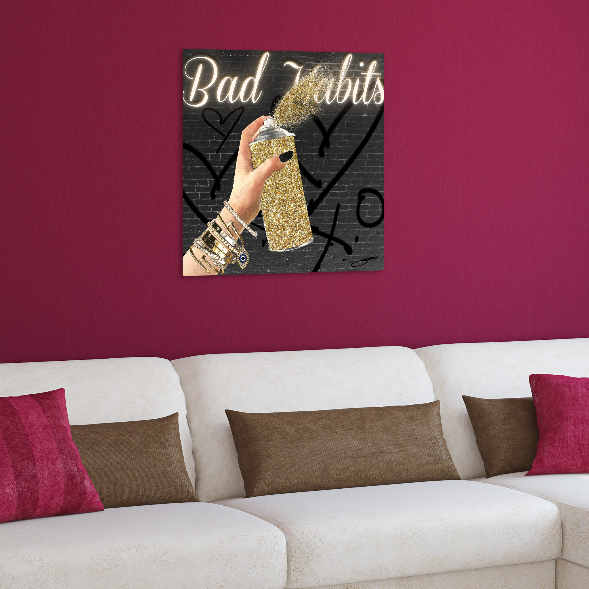 Empire Art Direct Bad Habits Frameless Free Floating Tempered Glass Panel Graphic Wall Art, 24" x 24" x 0.2", Ready to Hang
