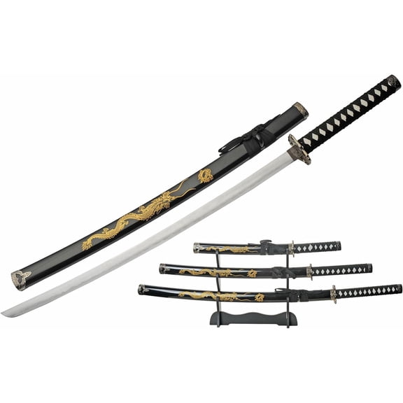 SZCO 39.5" Gold Dragon Samurai Katana Sword Carbon Steel Blade Cord Wrapped Handle with Scabbard