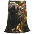 thumbnail image 2 of Fotbe Pug Wearing Sunglasses Flowers Manta de Franela Acolchonada con Estampado, Súper Suave y Esponjosa, Extra Grande para Sofá, Cama, Uso Todo el Año-60"x50", 2 of 7