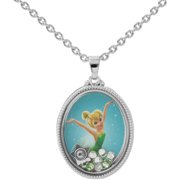 Fashion Disney Tinker Bell Round Shaker Necklace, Silver Tone, Floating Charm Pendant