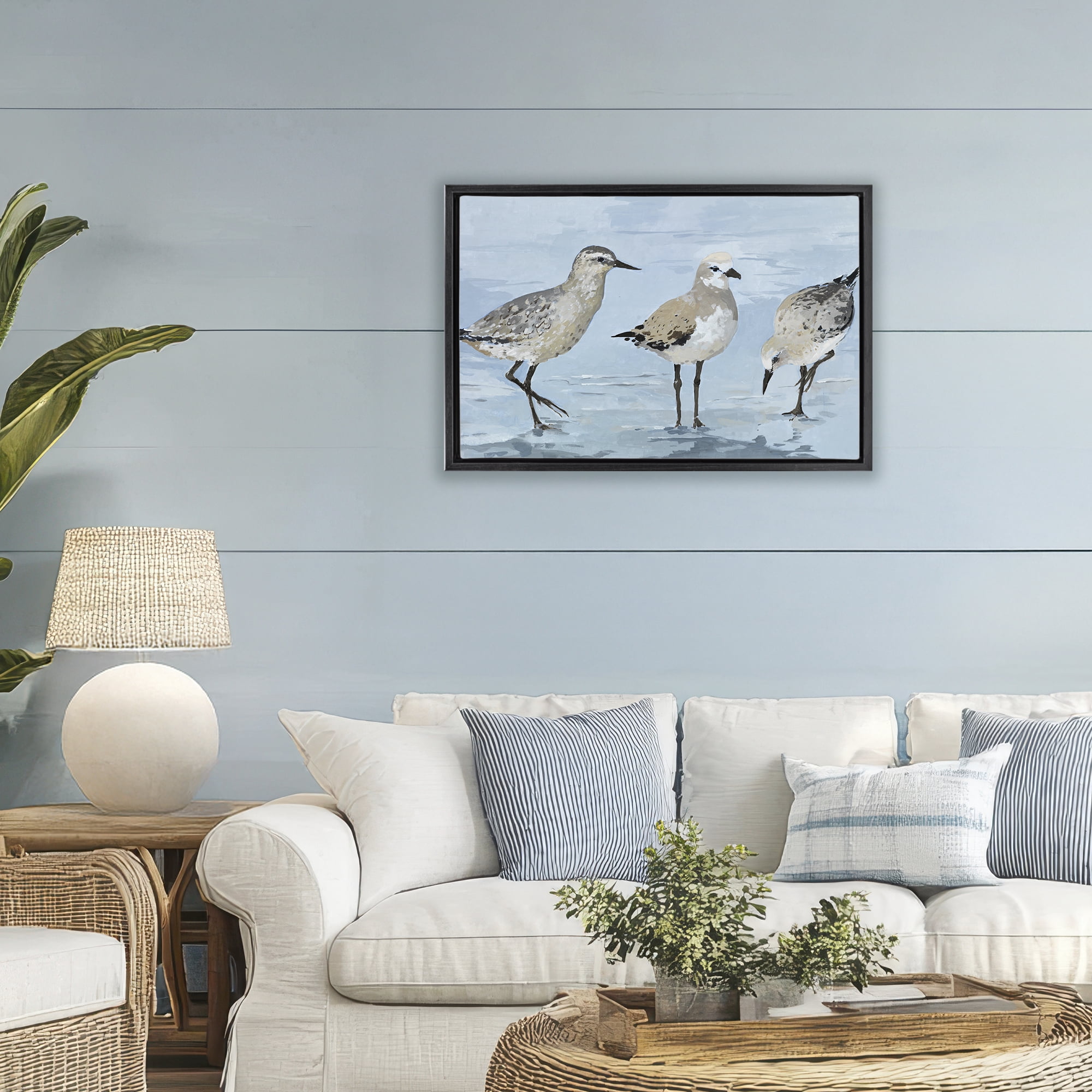 Stupell Industries Sandpipers Beach Coastal Scene Black Framed Floater Canvas Wall Art, design by Lorenzo Collective