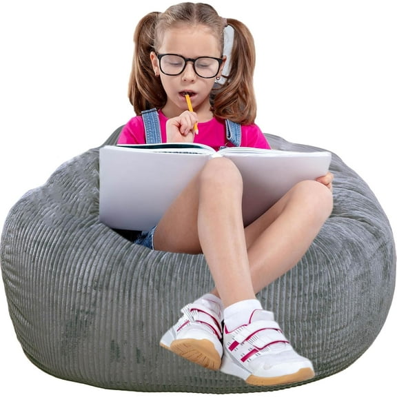 Classic Bean Bag Chair, with Faux Rabbit Fur Cover for Teens and Kids, Memory Foam Bean Bag Chairs, Ultra Soft Faux Fur Fabric, 2.5 feet Round Fluffy Bean Bag Sofa