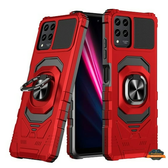 Xpression Cover for Revvl 6X 5G (T-Mobile) Armor Hybrid Stand Ring Hard TPU Rugged Full-Body [Military-Grade] Magnetic Car Ring Holder Phone Case - Red