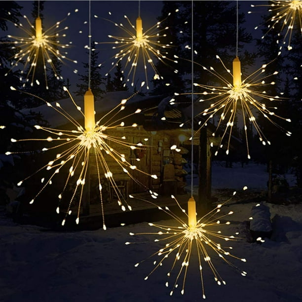 (180 piezas) Luces decorativas de fuegos artificiales, luces LED de explosión, cadena de alambre de cobre, caja de batería, control remoto, IP55 a prueba de agua