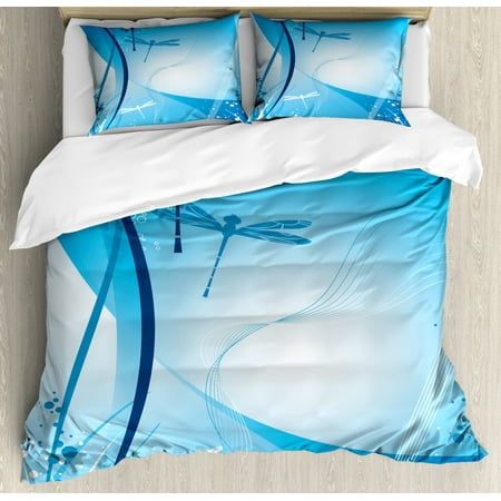 Dragonfly Queen Size Duvet Cover Set Underwater Sea Life With