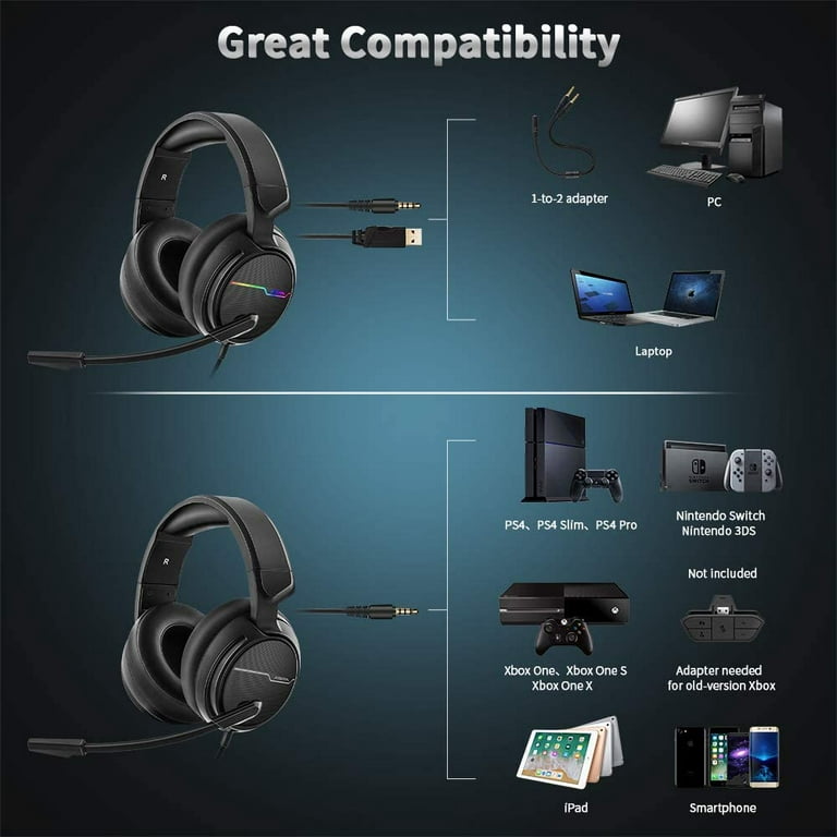 Stereo Gaming Headset for PS4 PS5 Xbox One S- Over Ear Headphones
