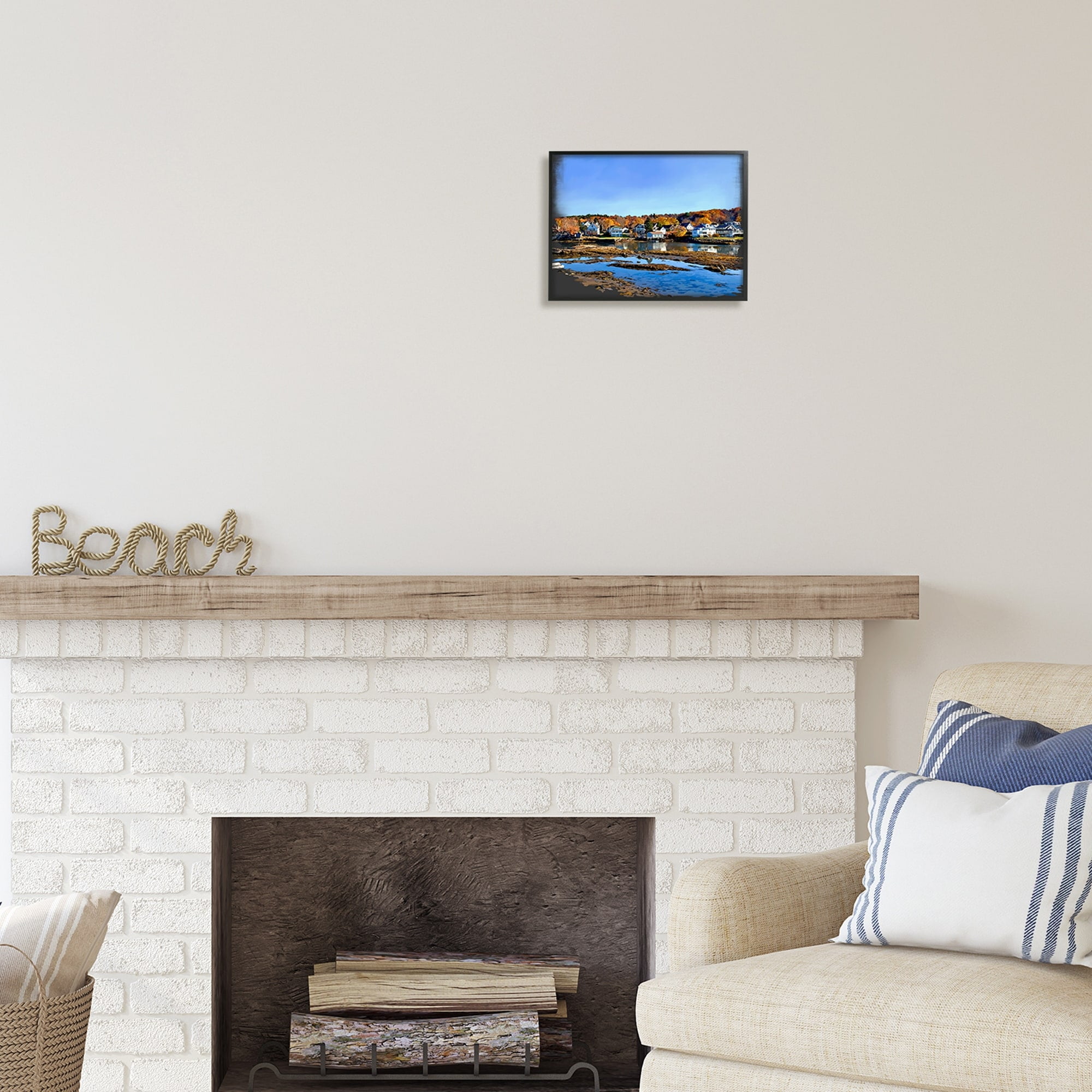 Stupell Industries Autumn Lakeside Foliage Scenery Coastal Photography Black Framed Art Print Wall Art