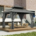 thumbnail image 3 of 10x10ft Hardtop Gazebo Double Roof with Nettings and Curtains,Aluminum Frame Wood Grain Heavy Duty Galvanized Steel Outdoor Combined, 3 of 8