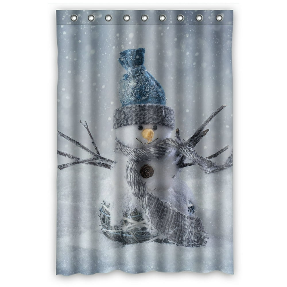 PHFZK Winter Holiday Shower Curtain, Cute Smiling Snowman Snowflake