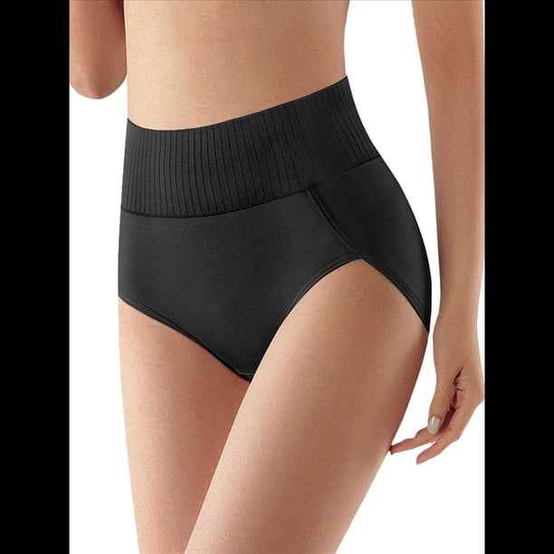 Ropa Interior Triangular Transpirable de Color Sólido para Mujer, Cintura Alta, Control de Abdomen y Levantamiento de Cadera. Negro XL