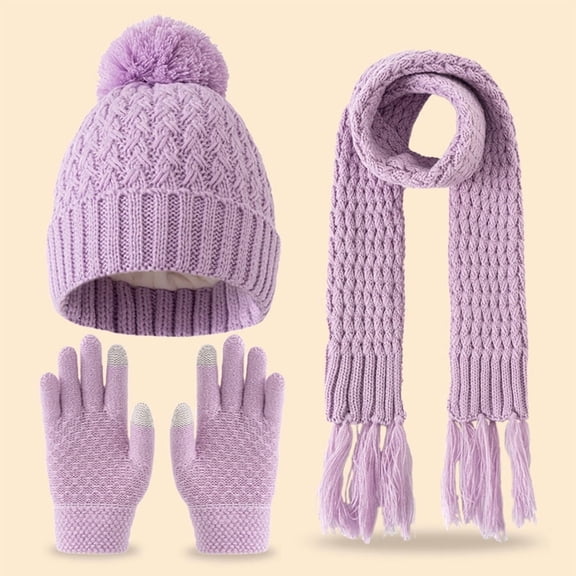 Womens Beanie Winter Hats 3 in 1 Knit Warm Hat Gloves and Scarf Set Women Scarves for Cold Weather