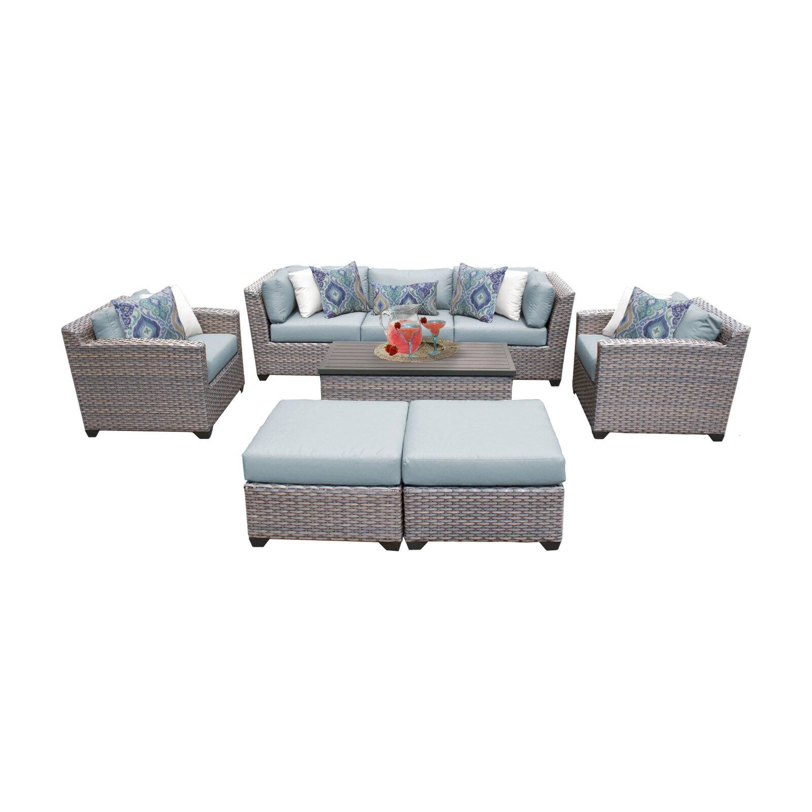 TK Classics Florence Wicker 8 Piece Patio Conversation Set with Ottoman and 2 Sets of Cushion Covers - image 2 of 2