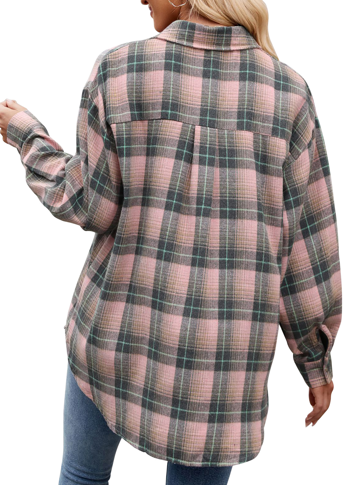 MOSHU Women's Plaid Flannel Shirt, Pink photo 4