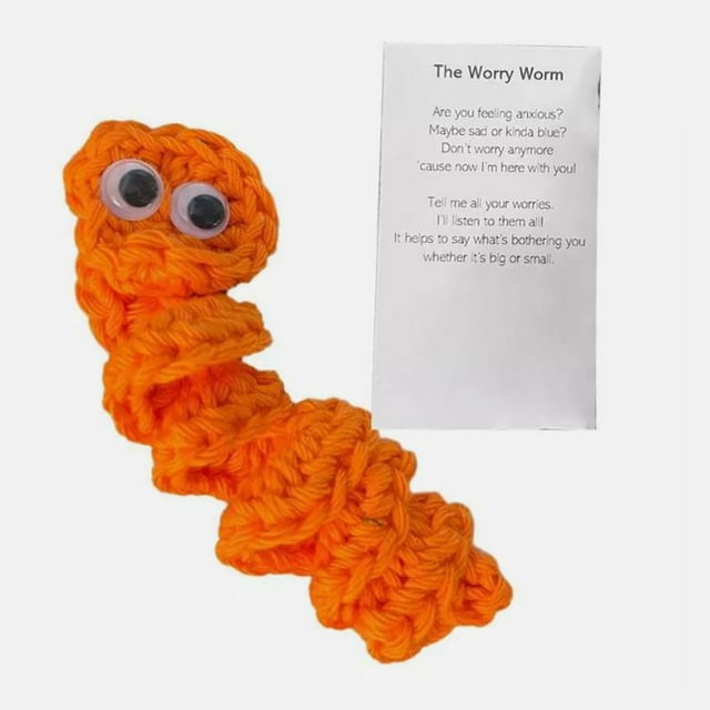 Gusano de Ganchillo Artesanal para Aliviar El Estrés | Peluche de Punto con Ojos Grandes para Aliviar La Ansiedad | Juguete Sensorial Calmante para Niños, Adultos, Oficina y Aula, 7 Cm
