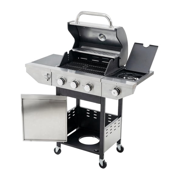 Holaki 3-Burner Propane Gas Grill with Side Burner, Stainless Steel, 37,000 BTU, Thermometer, Outdoor Bbq Grill