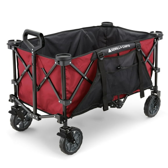 Gorilla Carts Wagon Utilitaire Extérieur Pliable de 7 Pi3, Lit Surdimensionné, Rouge