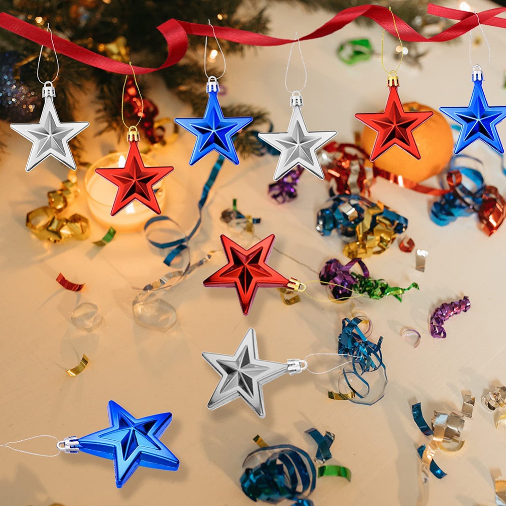 Tree　Ornaments　Christmas　Star　Star　24Pcs　Ornaments　Tree　Mini　4Th　Day　Of　Independence　Blue　Red　July　Christmas　Ornaments　Independence　Day　Day　Christmas　Labor　Tree　Decorations