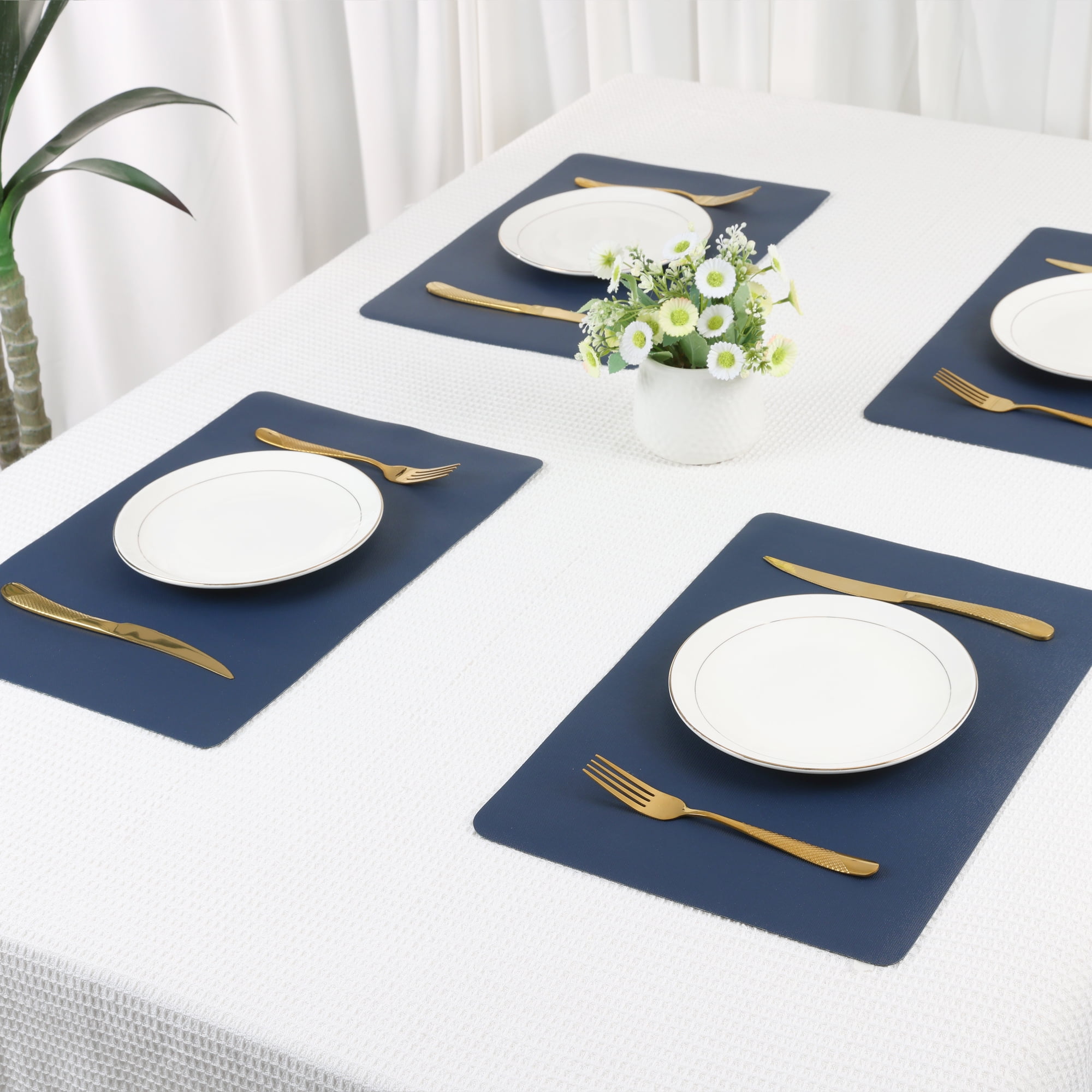 Unique Bargains 6 Pack Faux Leather Placemats for Kitchen Dining Table Decor Dark Blue