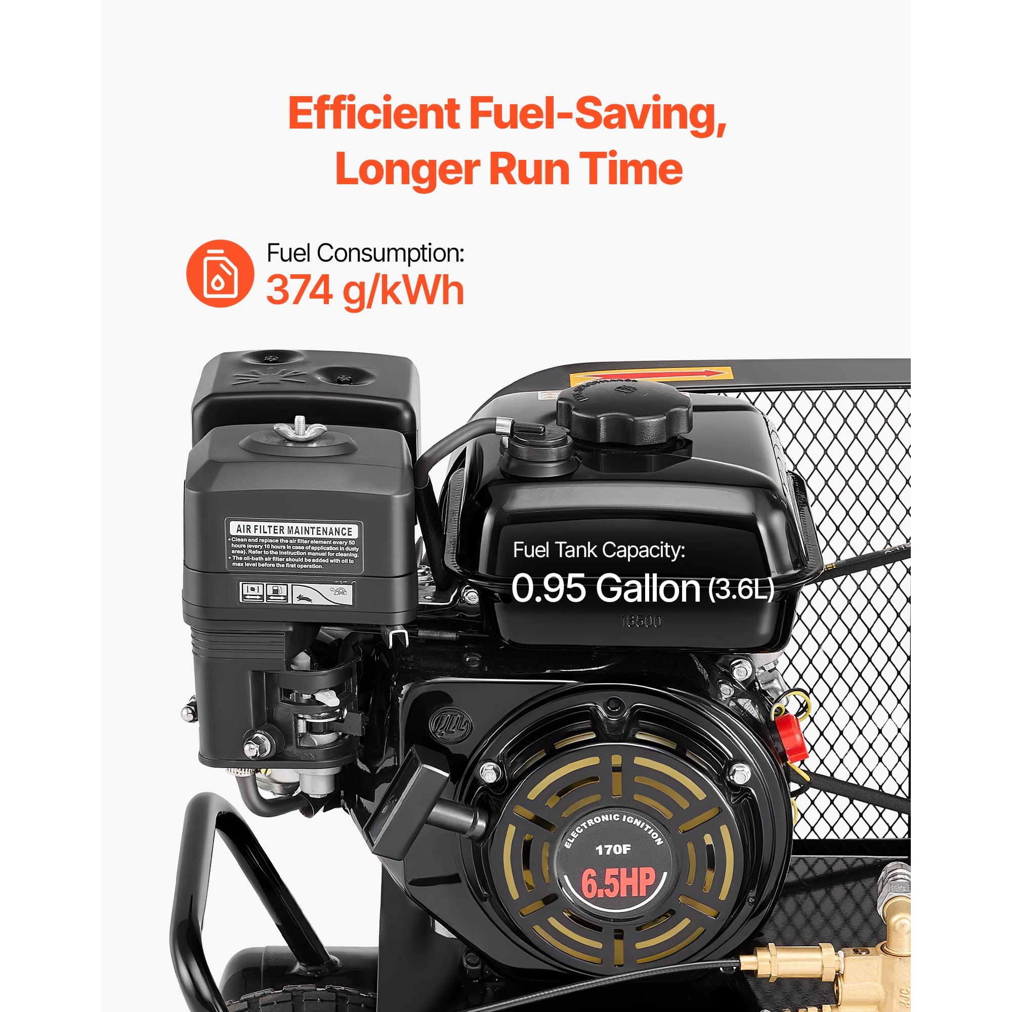 KFFKFF 9 Gallon Dual-Tank Gas Air Compressor, 6.5HP 9CFM Gas-Powered Unit with Wheels, 115PSI Piston Pump System for Tire Inflation, Automotive Repairs, and Spray Painting