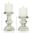thumbnail image 4 of DecMode 2 Candle Silver Glass Handmade Turned Style Pillar Candle Holder, Set of 2, 4 of 16