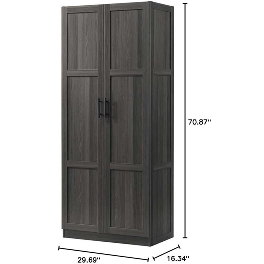 Pemberly Row Engineered Wood Storage Cabinet in Dark Wood/Graphite Black