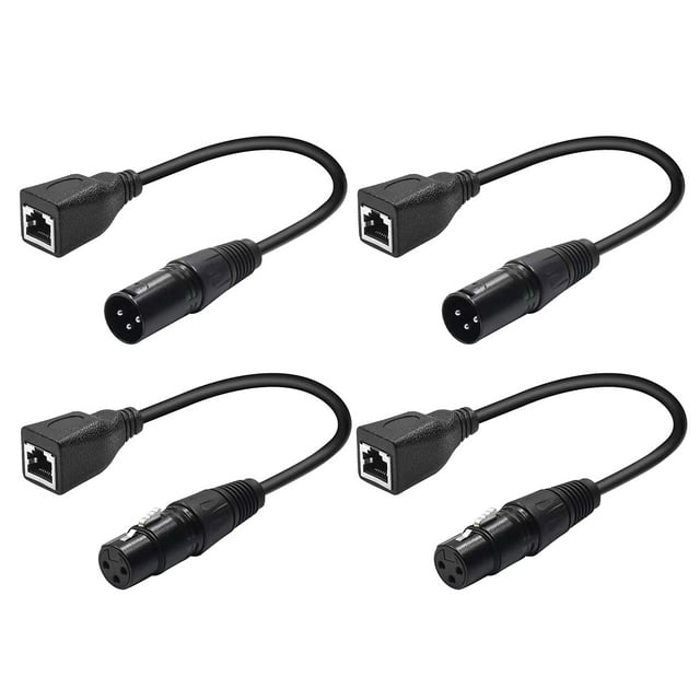 Adaptateur XLR 3 Broches RJ45 Câble Adaptateur-XLR 3 Broches Mâle vers RJ45 + XLR 3 Broches Femelle vers RJ45 Femelle DMX Adaptateur Convertisseur Câble