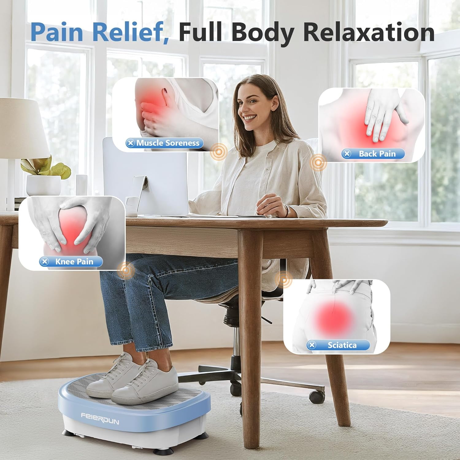 FEIERDUN Vibration Platform Machine, full Body Workout Vibration Fitness Platform, with Loop Bands & Remote