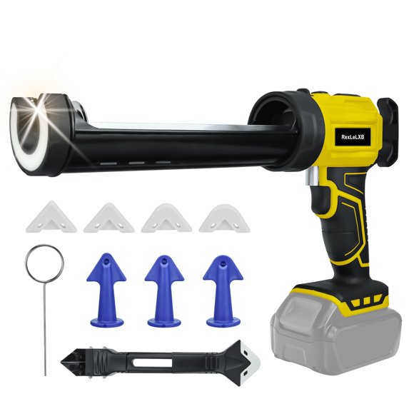 Cordless Caulking Gun for Dewalt 20V Battery, Electric Caulk Adhesive Gun with 450lm LED Light, 4 Adjustable Speeds, Drip-free Caulk Gun, 10oz/300ml Caulking T