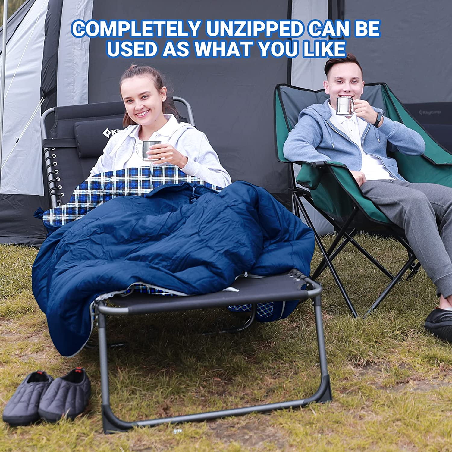 KingCamp XL Cotton Flannel Sleeping Bags, Oversized Portable Envelope Sleeping Bag for Adults for Backpacking & Camping, 5.07LBS ,Left (Coffee)