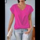 thumbnail image 4 of Camiseta Básica Holgada Informal de Verano para Mujer, Color Liso, Corta, Cuello en V, Color Rosa Rojo, XXXL, 4 of 7